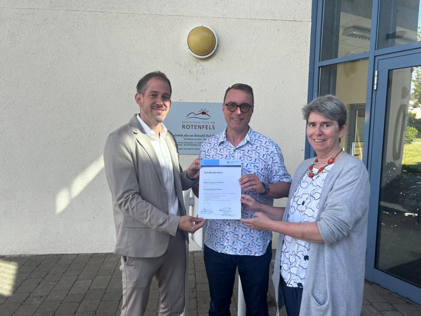Jens Fiedermann (HwK), Martin Kirr-Opitz (RS+ am Rotenfels) und Heike Lambach (HwK) freuen sich auf die Zusammenarbeit.